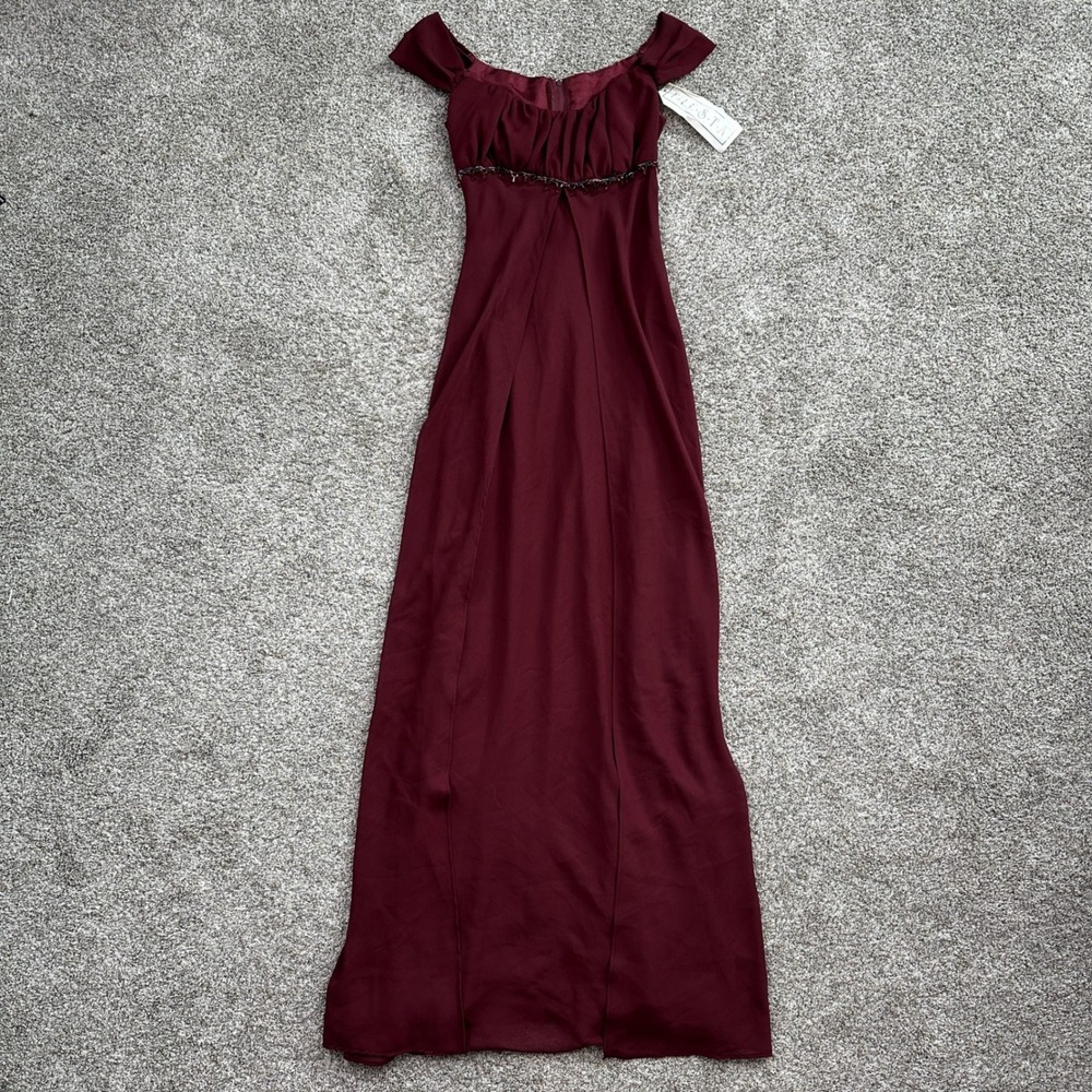 Fiesta Dress Womens Small Burgundy Beaded Off Shoulder Maxi Gown 2239 USA Made